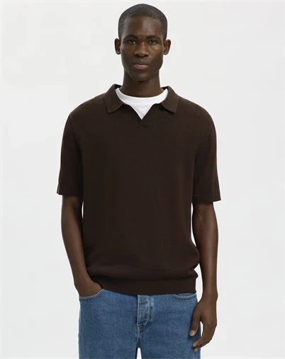 Selected - SLHMattias Linen Blend Open Polo - Delicioso